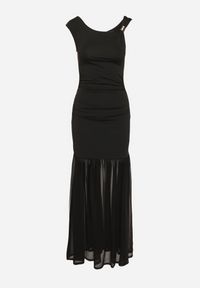 Born2be - Czarna Koktajlowa Sukienka z Wiskozą Ozdobiona Marszczeniem Galapina. Okazja: na imprezę. Kolor: czarny. Materiał: wiskoza. Wzór: aplikacja. Styl: wizytowy #3