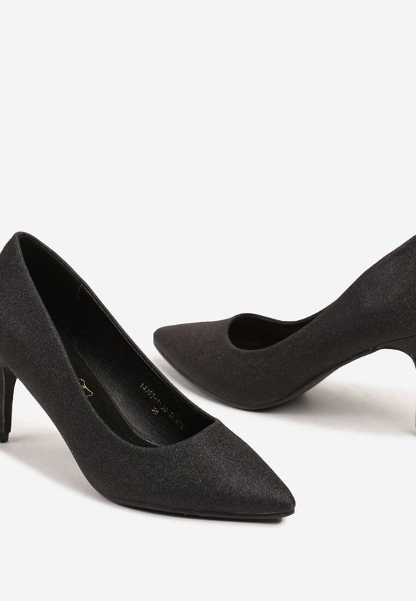 Renee - Czarne Eleganckie Czółenka Vices na Szpilce z Brokatem i Wkładką ze Skóry Naturalnej Sarinna. Okazja: na spotkanie biznesowe. Kolor: czarny. Materiał: skóra. Obcas: na szpilce. Styl: elegancki