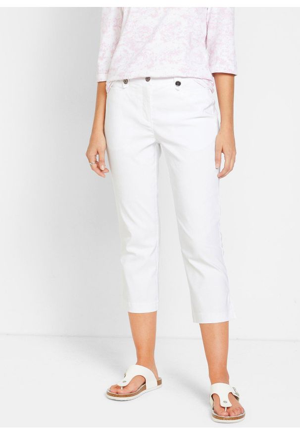 bonprix - Spodnie z bengaliny 7/8 z wygodną talią. Kolor: biały