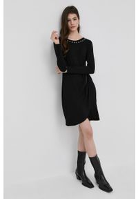 Liu Jo sukienka WA2514.J5959 kolor czarny mini rozkloszowana. Kolor: czarny. Materiał: dzianina. Długość rękawa: długi rękaw. Typ sukienki: rozkloszowane. Długość: mini #4