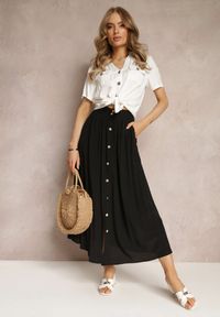 Renee - Czarna Rozkloszowana Spódnica Maxi z Gumką w Talii i Kieszeniami Kendrani. Okazja: na co dzień, na imprezę. Kolor: czarny. Styl: casual, elegancki