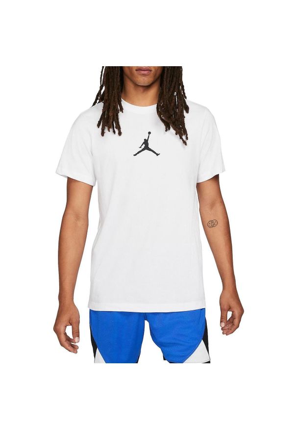 Koszulka sportowa męska Nike Air Jordan Jumpman. Kolor: biały. Materiał: poliester, bawełna. Długość rękawa: krótki rękaw. Długość: krótkie