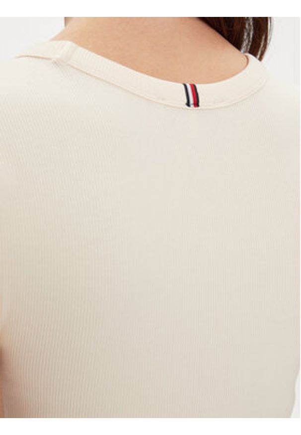 TOMMY HILFIGER - Tommy Hilfiger T-Shirt WW0WW41776 Beżowy Slim Fit. Kolor: beżowy. Materiał: bawełna