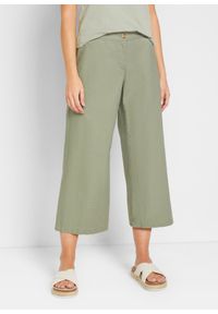 bonprix - Spodnie lniane culotte z wygodnym paskiem. Kolor: zielony. Materiał: len #1