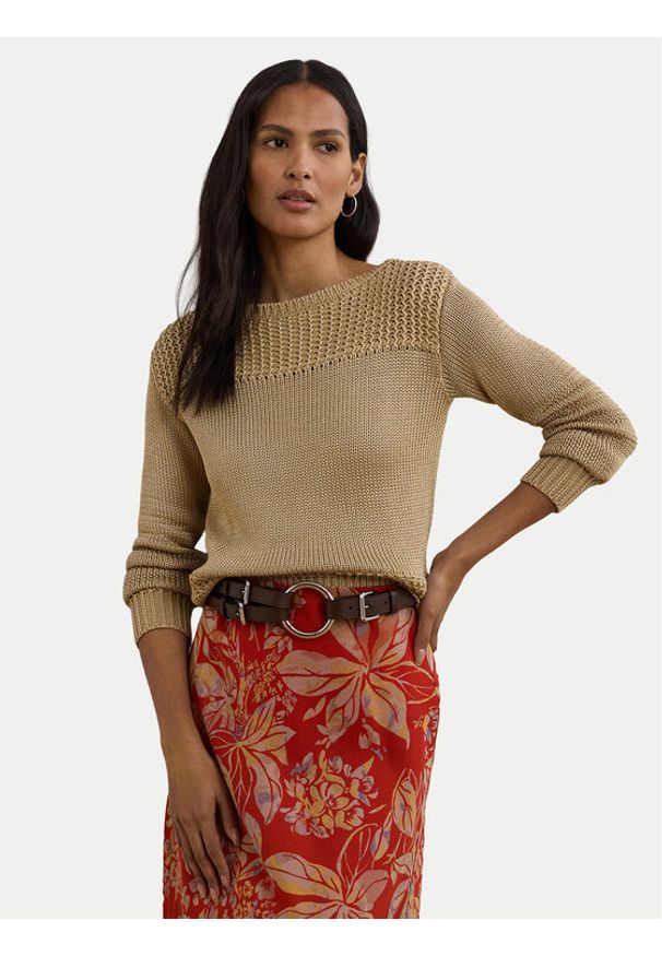 Lauren Ralph Lauren - LAUREN RALPH LAUREN Sweter 200909317005 Beżowy Relaxed Fit. Kolor: beżowy. Materiał: bawełna