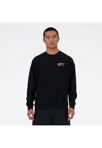 Bluza męska New Balance MT41547BK – czarna. Kolor: czarny. Materiał: tkanina, bawełna, dresówka. Wzór: napisy #1
