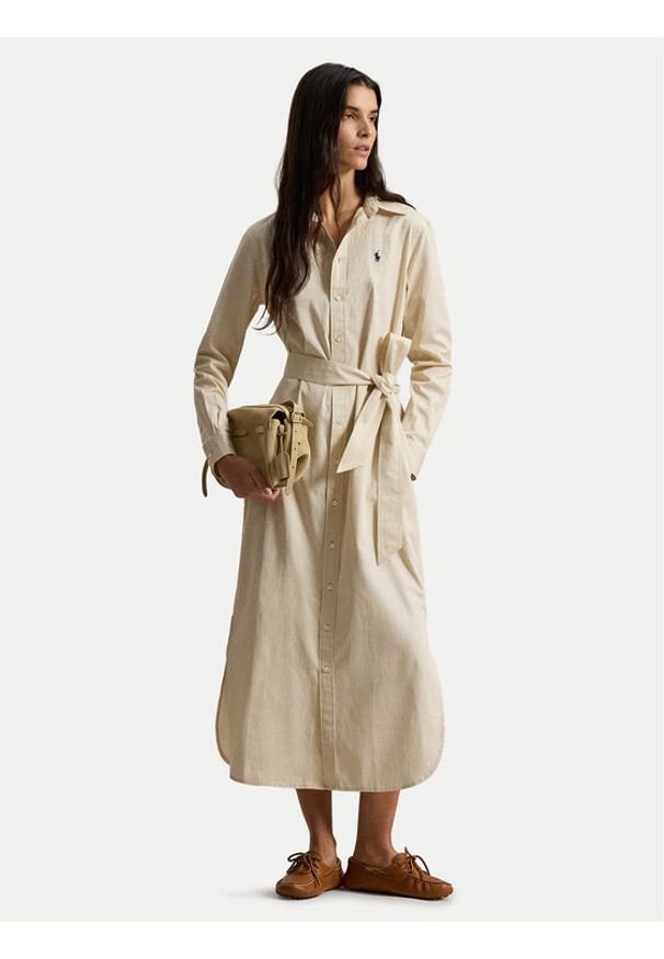 Polo Ralph Lauren Sukienka koszulowa 211A96362002 Beżowy Regular Fit. Typ kołnierza: polo. Kolor: beżowy. Materiał: bawełna. Typ sukienki: koszulowe