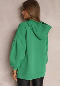 Renee - Zielona Bluza Oversize z Kapturem Liiza. Okazja: na co dzień. Typ kołnierza: kaptur. Kolor: zielony. Materiał: polar, tkanina, bawełna. Wzór: jednolity. Styl: casual #2