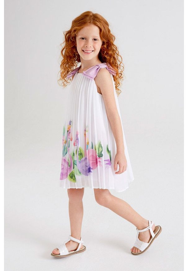 Mayoral sukienka dziecięca kolor fioletowy mini rozkloszowana. Kolor: fioletowy. Typ sukienki: rozkloszowane, plisowane. Długość: mini