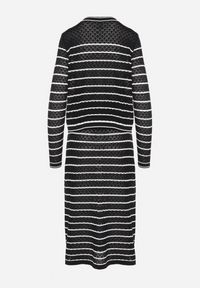 Born2be - Czarny Dzianinowy Komplet z Wiskozą w Paski Kardigan i Spódnica Sepoline. Kolor: czarny. Materiał: wiskoza, dzianina. Wzór: paski #4