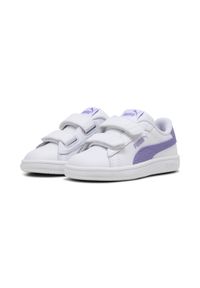 Puma - Niemowlęce skórzane sneakersy Smash 3.0 V PUMA White Lavender Alert Purple. Kolor: fioletowy, niebieski, wielokolorowy, biały. Materiał: skóra. Sport: turystyka piesza