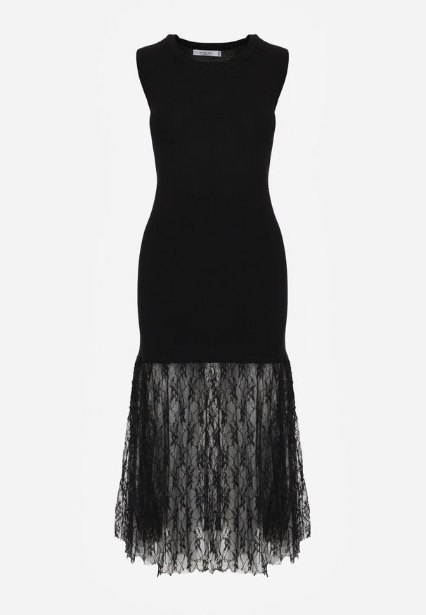 Renee - Czarna Sukienka Koktajlowa Bodycon z Wiskozą i Koronką na Dole Nedira. Kolor: czarny. Materiał: wiskoza, koronka. Wzór: koronka. Typ sukienki: bodycon. Styl: wizytowy