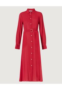 Marella - MARELLA - Czerwona sukienka koszulowa Display. Typ kołnierza: bez kołnierzyka. Kolor: czerwony. Materiał: wiskoza, elastan, materiał. Długość rękawa: długi rękaw. Typ sukienki: koszulowe. Długość: maxi #3