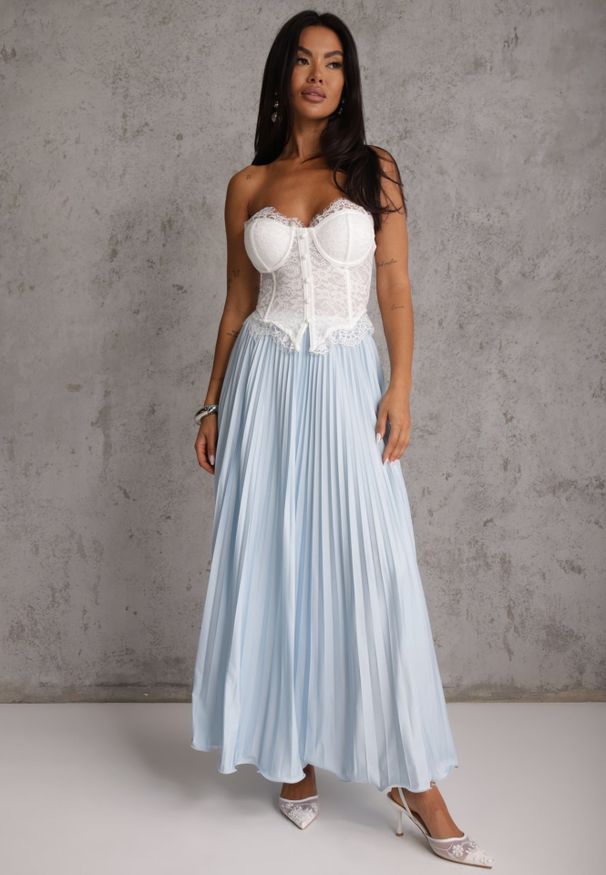Renee - Niebieska Spódnica High Waist Zdobiona Drobnym Plisowaniem Aniope. Okazja: na co dzień. Stan: podwyższony. Kolor: niebieski. Wzór: aplikacja. Styl: elegancki, casual