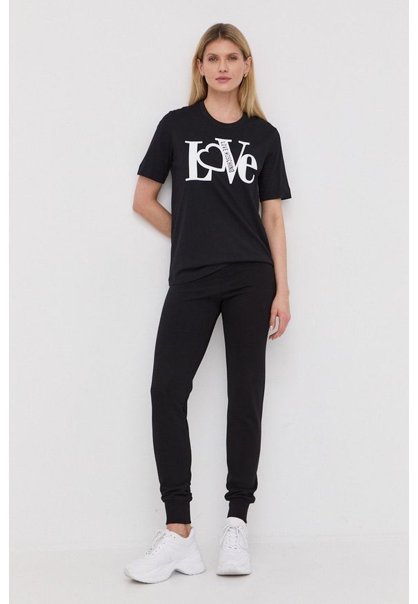 Love Moschino spodnie damskie kolor czarny gładkie. Kolor: czarny. Wzór: gładki
