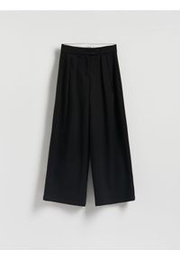 Reserved - Spodnie z szeroką nogawką - czarny. Kolor: czarny. Materiał: wiskoza, tkanina. Wzór: gładki #1