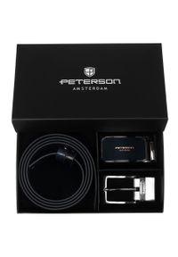 Zestaw prezentowy: dwustronny pasek skórzany w granatowym i czarnym kolorze Peterson PTN KL-B016S001 N. Kolor: czarny, niebieski, wielokolorowy. Materiał: skóra. Styl: elegancki #1