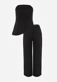 Renee - Czarny Komplet Garniturowy Asymetryczny Top Bandeau i Szerokie Spodnie Sirtila. Kolor: czarny. Materiał: poliester #3