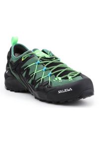 Buty trekkingowe męskie Salewa MS Wildfire Edge Gtx. Zapięcie: sznurówki. Kolor: wielokolorowy, zielony, czarny. Materiał: syntetyk, zamsz, tkanina, materiał. Szerokość cholewki: normalna