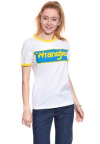 Wrangler - WRANGLER T SHIRT DAMSKI B&Y RINGER TEE WHITE W7C42FK12. Wzór: kolorowy, nadruk #3