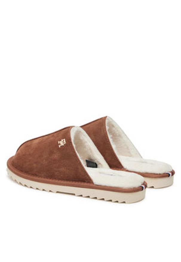 TOMMY HILFIGER - Tommy Hilfiger Kapcie FW0FW08396 Brązowy. Kolor: brązowy. Materiał: zamsz, skóra