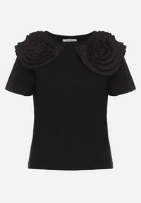 Born2be - Czarny Bawełniany T-shirt z Materiałową Aplikacją 3D Jolilena. Okazja: na spacer, na spotkanie biznesowe, na co dzień. Kolor: czarny. Materiał: materiał, bawełna. Wzór: aplikacja. Styl: klasyczny, casual, elegancki, biznesowy #7