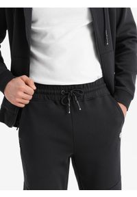 Ombre Clothing - Spodnie męskie dresowe ze ściągaczami i ozdobnym zamkiem – czarne V3 - Rozmiar: M. Kolor: czarny. Materiał: dresówka. Styl: sportowy, elegancki #9