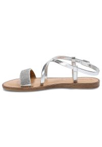 Srebrne Sandały Tamaris Damskie Stylowe Obuwie. Okazja: na co dzień. Zapięcie: pasek. Kolor: srebrny. Wzór: paski, aplikacja. Sezon: lato. Styl: elegancki