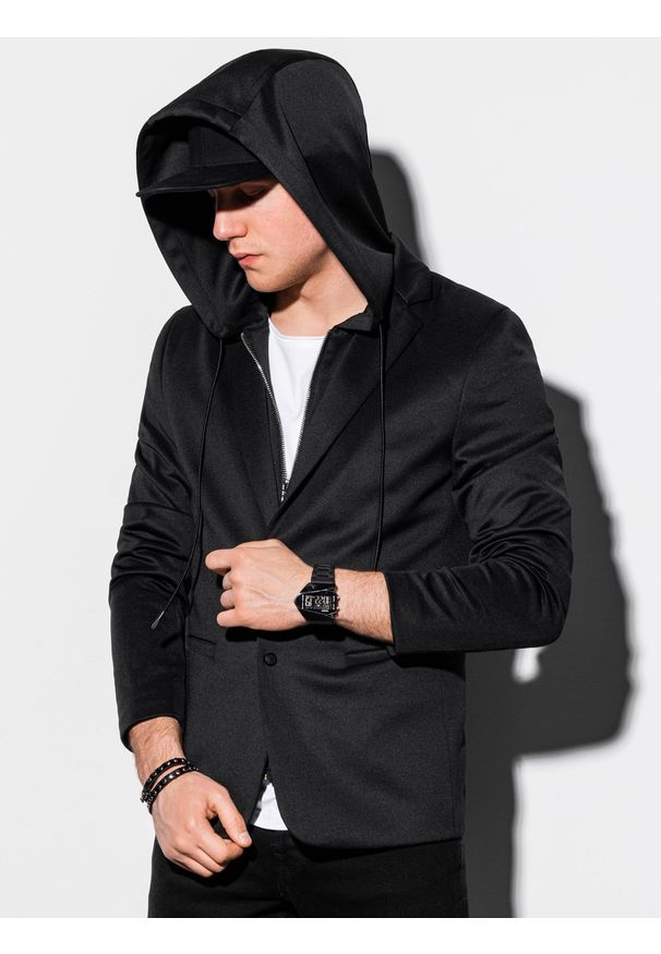 Czarna marynarka Ombre Clothing casualowa, z kapturem, na co dzień