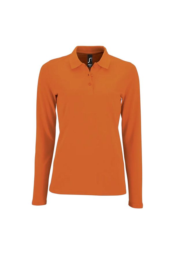 SOL'S - Damska Koszulka Polo Z Długim Rękawem Perfect Pique. Typ kołnierza: polo. Kolor: żółty, pomarańczowy, wielokolorowy. Długość rękawa: długi rękaw. Długość: długie