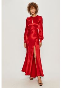 TwinSet - Twinset - Sukienka. Kolor: czerwony. Materiał: tkanina. Długość rękawa: długi rękaw. Wzór: gładki. Typ sukienki: rozkloszowane #1