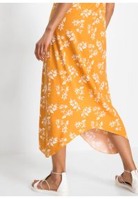 Długa sukienka z dłuższymi bokami bonprix żółto-pomarańczowy w roślinny wzór. Kolor: żółty. Wzór: kwiaty. Długość: maxi #5