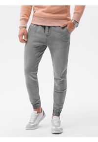 Ombre Clothing - Spodnie męskie jeansowe joggery P1027 - szare - XXL. Kolor: szary. Materiał: jeans. Styl: klasyczny #7