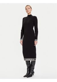 Karl Lagerfeld - KARL LAGERFELD Sukienka dzianinowa A4W13028 Czarny Slim Fit. Typ kołnierza: dekolt w karo. Kolor: czarny. Materiał: bawełna