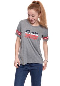 Wrangler - WRANGLER T SHIRT DAMSKI FLUID GRAPHIC TEE MID GREY MEL W705LFD37. Wzór: paski, nadruk #9