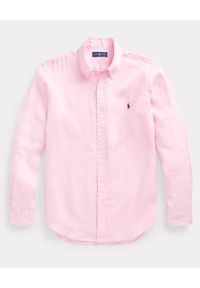 Ralph Lauren - RALPH LAUREN - Różowa lniana koszula Classic Fit z logo. Typ kołnierza: polo. Kolor: różowy, wielokolorowy, fioletowy. Materiał: len. Długość rękawa: długi rękaw. Długość: długie. Wzór: haft. Styl: elegancki #3