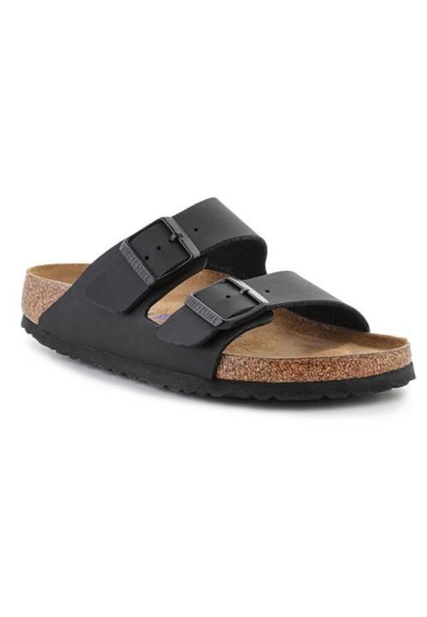 Klapki męskie Birkenstock Arizona. Zapięcie: bez zapięcia. Kolor: czarny. Materiał: materiał, syntetyk. Szerokość cholewki: normalna. Sport: turystyka piesza
