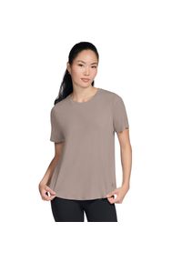 skechers - T-shirt sportowy z krótkim rękawem damski Luxe Rib Tee. Kolor: brązowy. Materiał: poliester. Długość rękawa: krótki rękaw. Długość: krótkie #1