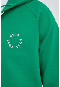 BOSS bluza BOSS GREEN męska kolor zielony z kapturem z nadrukiem. Typ kołnierza: kaptur. Kolor: zielony. Materiał: poliester. Długość rękawa: raglanowy rękaw. Wzór: nadruk #2