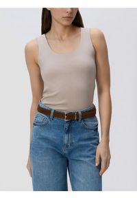 Reserved - Top z modalem - beżowy. Kolor: beżowy. Materiał: dzianina, bawełna