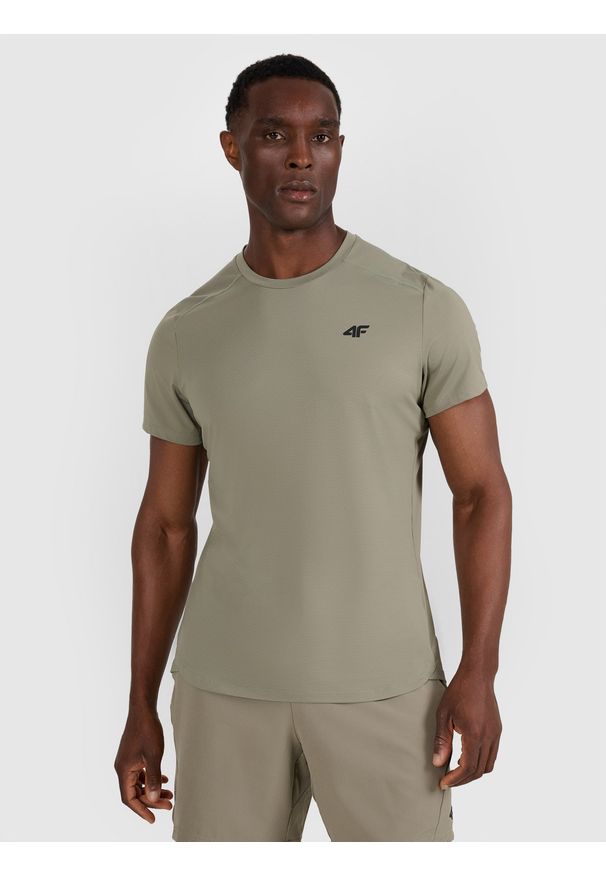 4f - 4F Koszulka treningowa szybkoschnąca męska - oliwkowa/khaki XXL. Kolor: oliwkowy, wielokolorowy, brązowy. Materiał: elastan, materiał, włókno. Wzór: ze splotem. Sport: fitness
