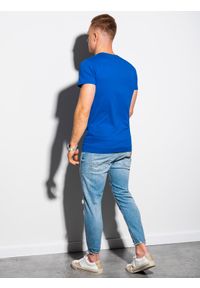 Ombre Clothing - T-shirt męski bawełniany BASIC S1370 - niebieski - XXL. Kolor: niebieski. Materiał: bawełna. Styl: klasyczny
