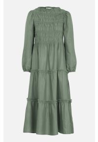 Cream - Długa sukienka z marszczeniem Mockia. Kolor: zielony. Materiał: włókno, wiskoza. Długość rękawa: długi rękaw. Długość: maxi