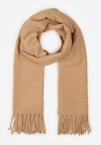 Born2be - Ciemnobeżowy Klasyczny Szalik Zdobiony Frędzlami Vetilana. Okazja: do pracy. Kolor: beżowy. Materiał: jeans. Wzór: aplikacja. Styl: klasyczny #2