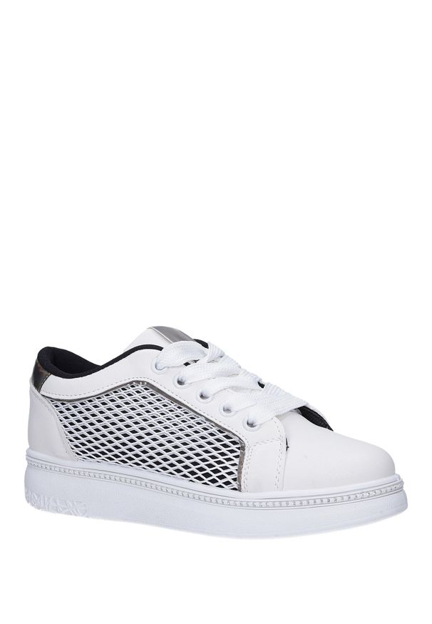 Casu - Beżowe buty sportowe sneakersy sznurowane z siateczką casu 7-k682a. Kolor: beżowy. Materiał: skóra ekologiczna, materiał. Szerokość cholewki: normalna. Wzór: aplikacja