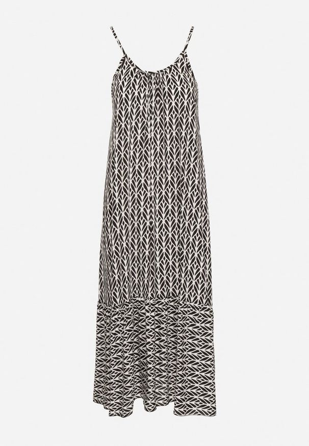 Born2be - Czarna Bawełniana Sukienka Rozkloszowana z Geometrycznym Wzorem Niladora. Okazja: na co dzień. Kolor: czarny. Materiał: bawełna. Długość rękawa: na ramiączkach. Wzór: geometria. Sezon: lato. Styl: casual