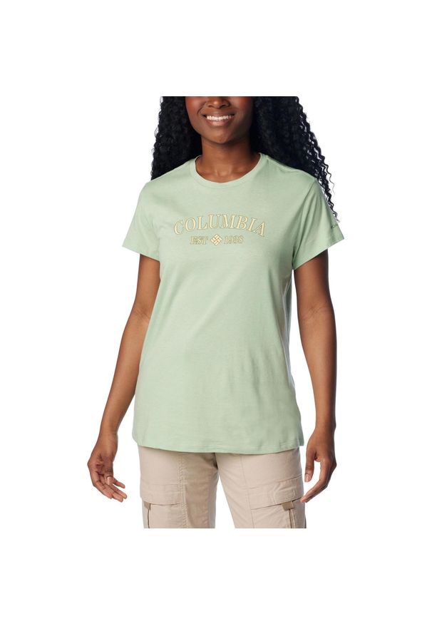 columbia - Koszulka damska Columbia Trek Graphic Tee z krótkim rękawem Koszulka damska Colu. Kolor: zielony. Materiał: jedwab, poliester, bawełna, jersey. Długość rękawa: krótki rękaw. Długość: krótkie. Wzór: nadruk