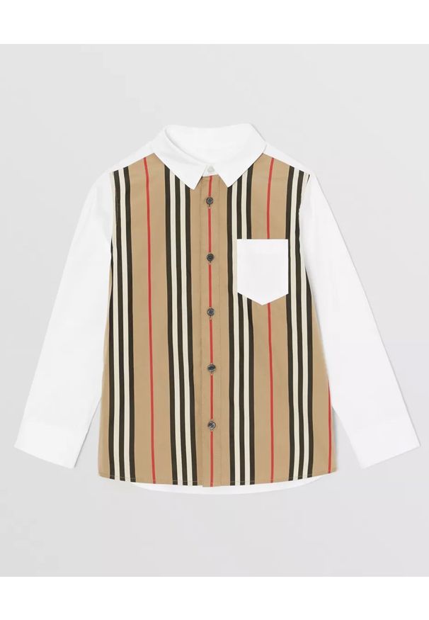 BURBERRY CHILDREN - Dwukolorowa koszula z bawełny 4-14 lat. Kolor: biały. Materiał: bawełna. Sezon: lato. Styl: klasyczny