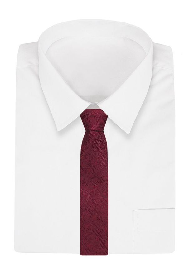 Alties - Bordowy Elegancki Męski Krawat -ALTIES- 7cm, Stylowy, Klasyczny, w Tłoczony Wzór w Kwiaty. Kolor: czerwony. Materiał: tkanina. Wzór: kwiaty. Styl: klasyczny, elegancki