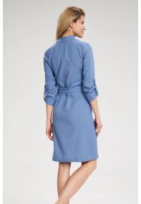 Sukienki.shop - Koszulowa sukienka szmizjerka z rękawem 3/4 niebieska. Okazja: na uczelnię, do pracy, na imprezę. Kolor: niebieski. Typ sukienki: szmizjerki, koszulowe #2